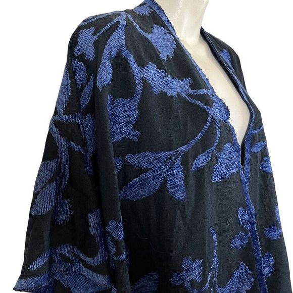 Chicos Womens Floral Chenille Jacquard Ruana Wrap Poncho Kimono Blue One Size - Picture 2 of 15